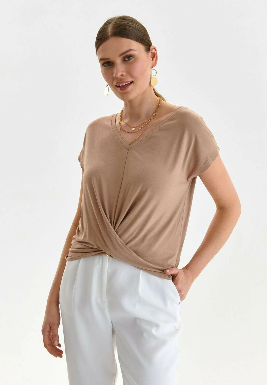 WITH SHORT SLEEVES - Bluzka - Beżowy