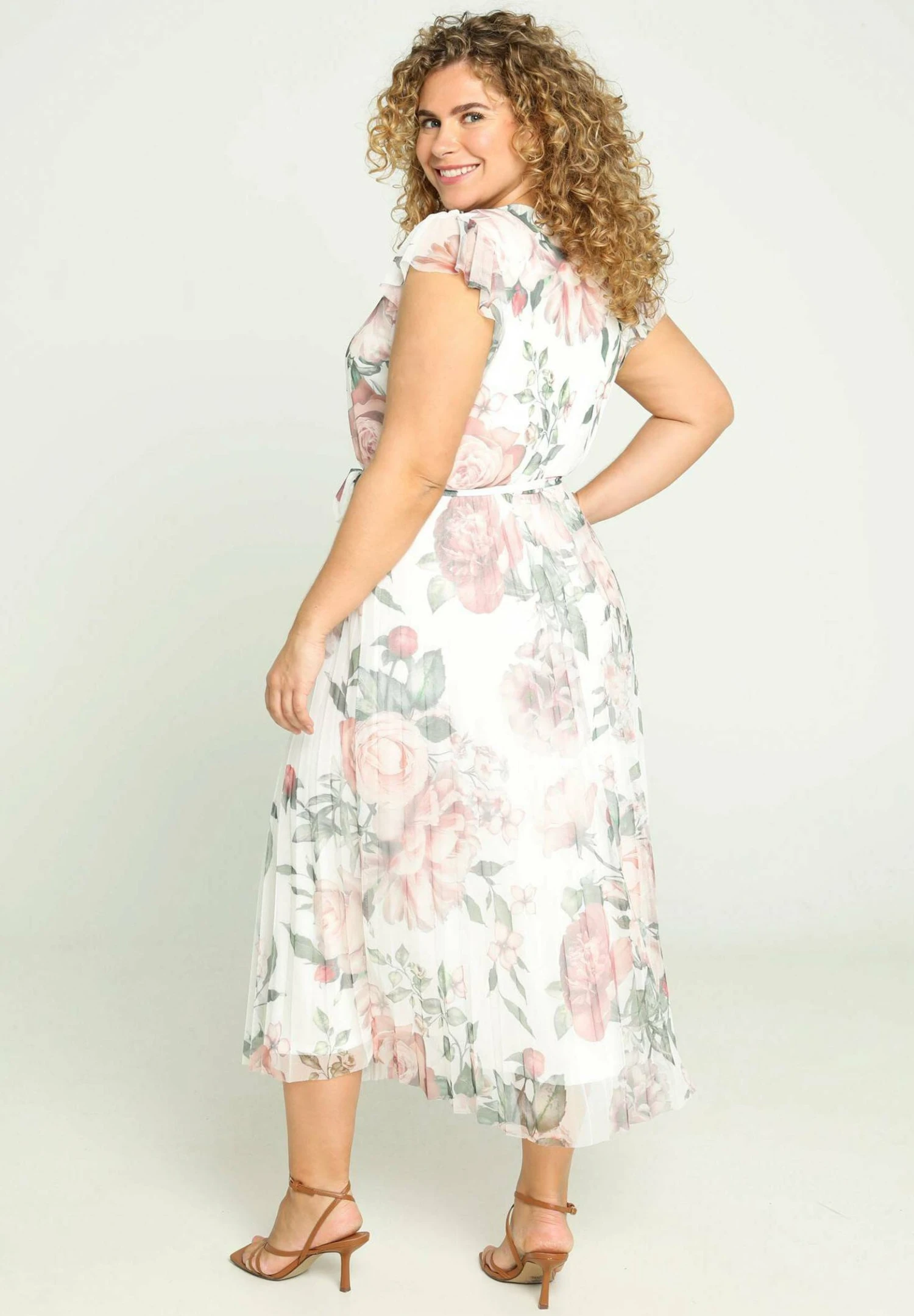 LANGES UNIFARBENES PLISSEE MIT WICKELKRAGEN - Sukienka Letnia - Beige - obrazek 3