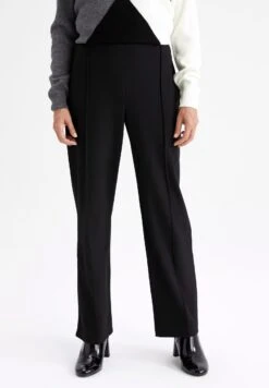 DeFacto STRAIGHT FIT - Spodnie Materiałowe - Black