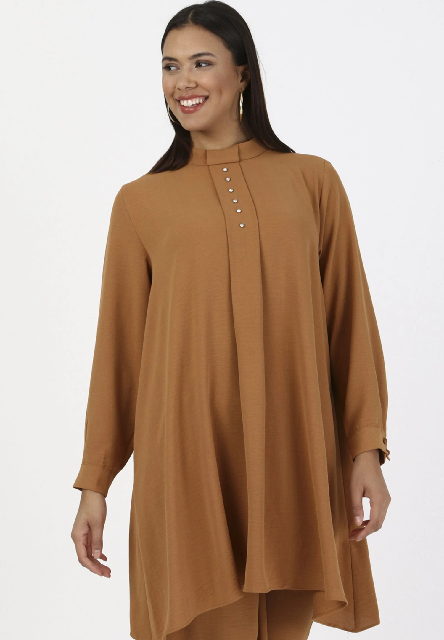 CREW NECK - PLUS SIZE - ALIA - Spodnie Materiałowe - Camel - obrazek 4
