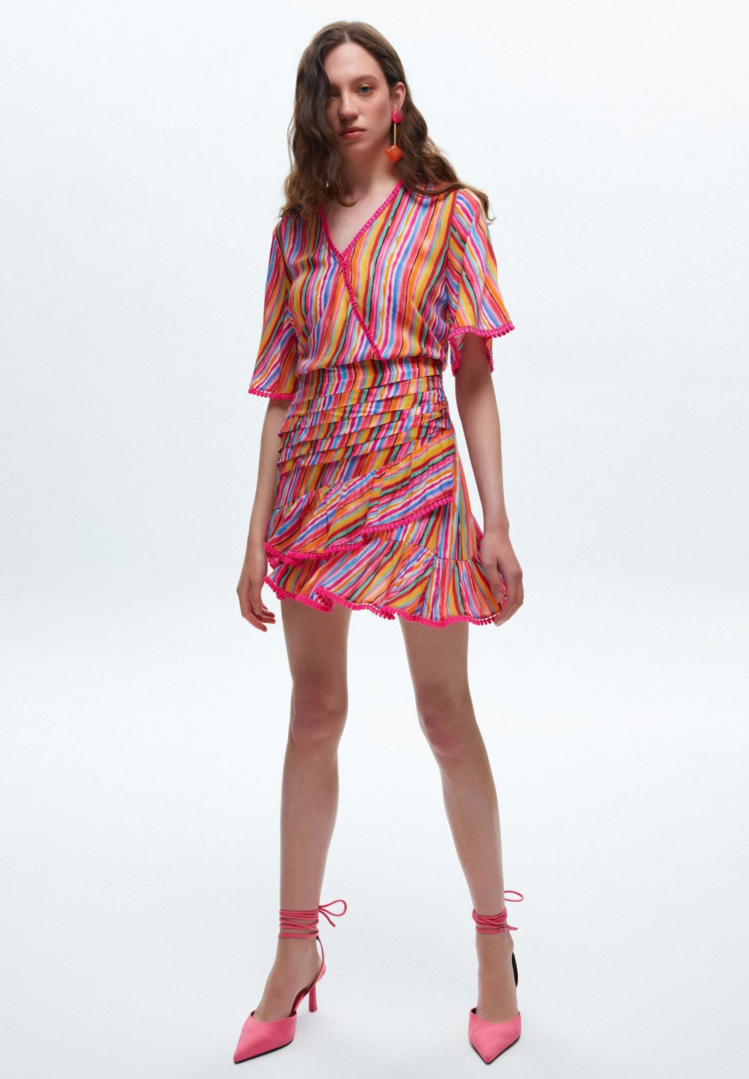 DRAPED RUFFLED - Spódnica Z Zakładką - Striped Pink - obrazek 2