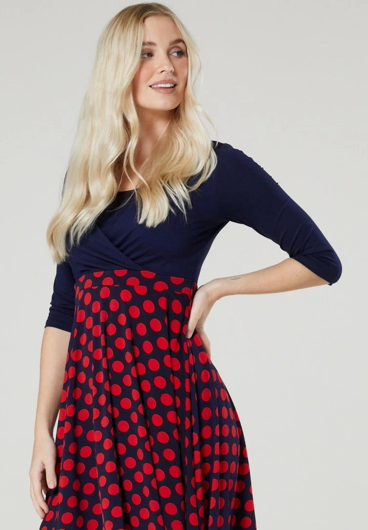 Sukienka Letnia - Granatowa W Czerwone Grochy - obrazek 4
