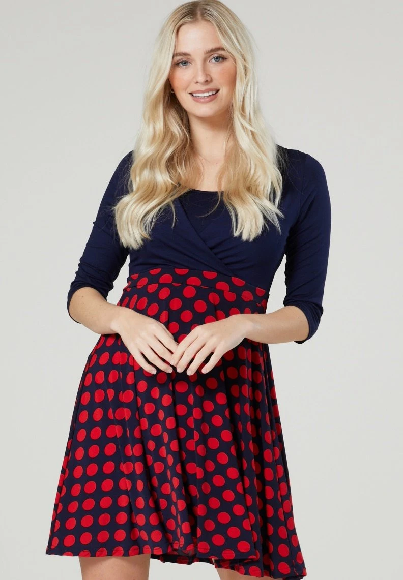 Sukienka Letnia - Granatowa W Czerwone Grochy - obrazek 5