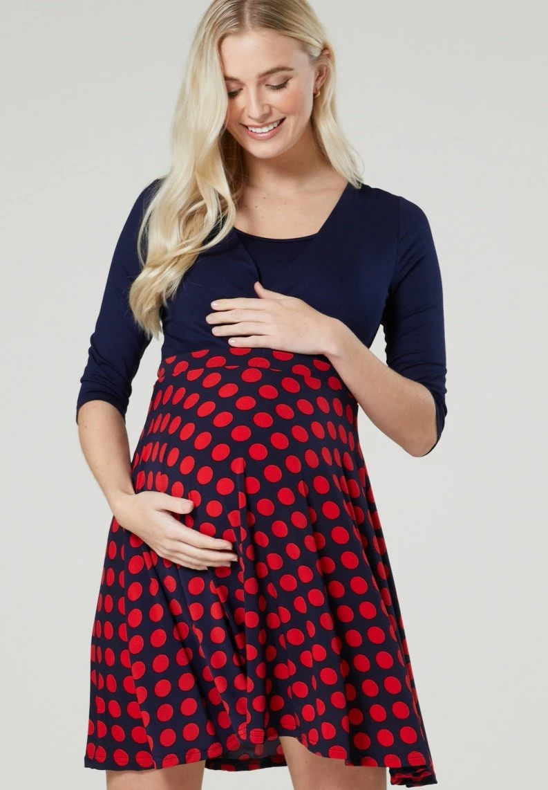 Sukienka Letnia - Granatowa W Czerwone Grochy - obrazek 2