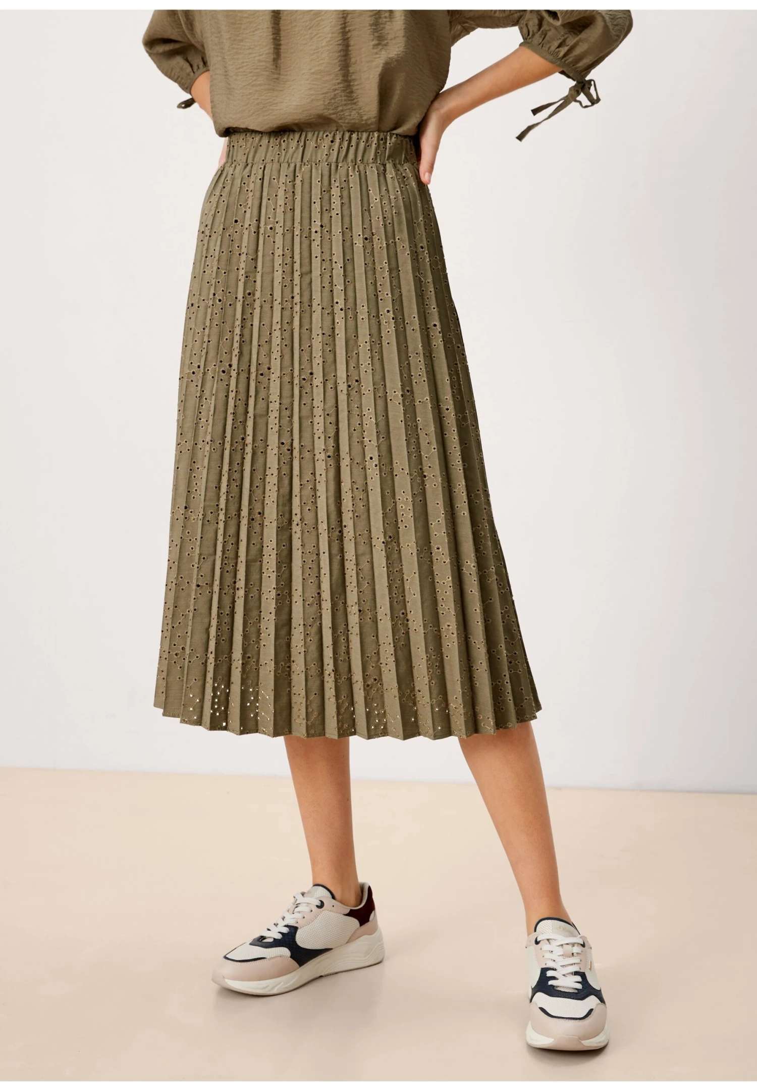 S.Oliver Spódnica Trapezowa - Dusty Olive Embroi - obrazek 4