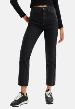 Desigual STRAIGHT CROPPED - Jeansy Straight Leg - Black