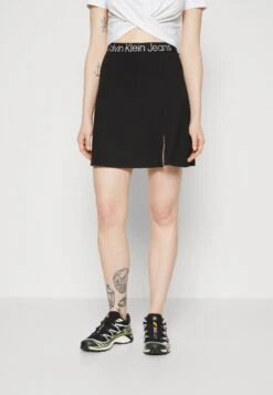 Calvin Klein Jeans LOGO WAISTBAND SKIRT - Spódnica Mini - Black