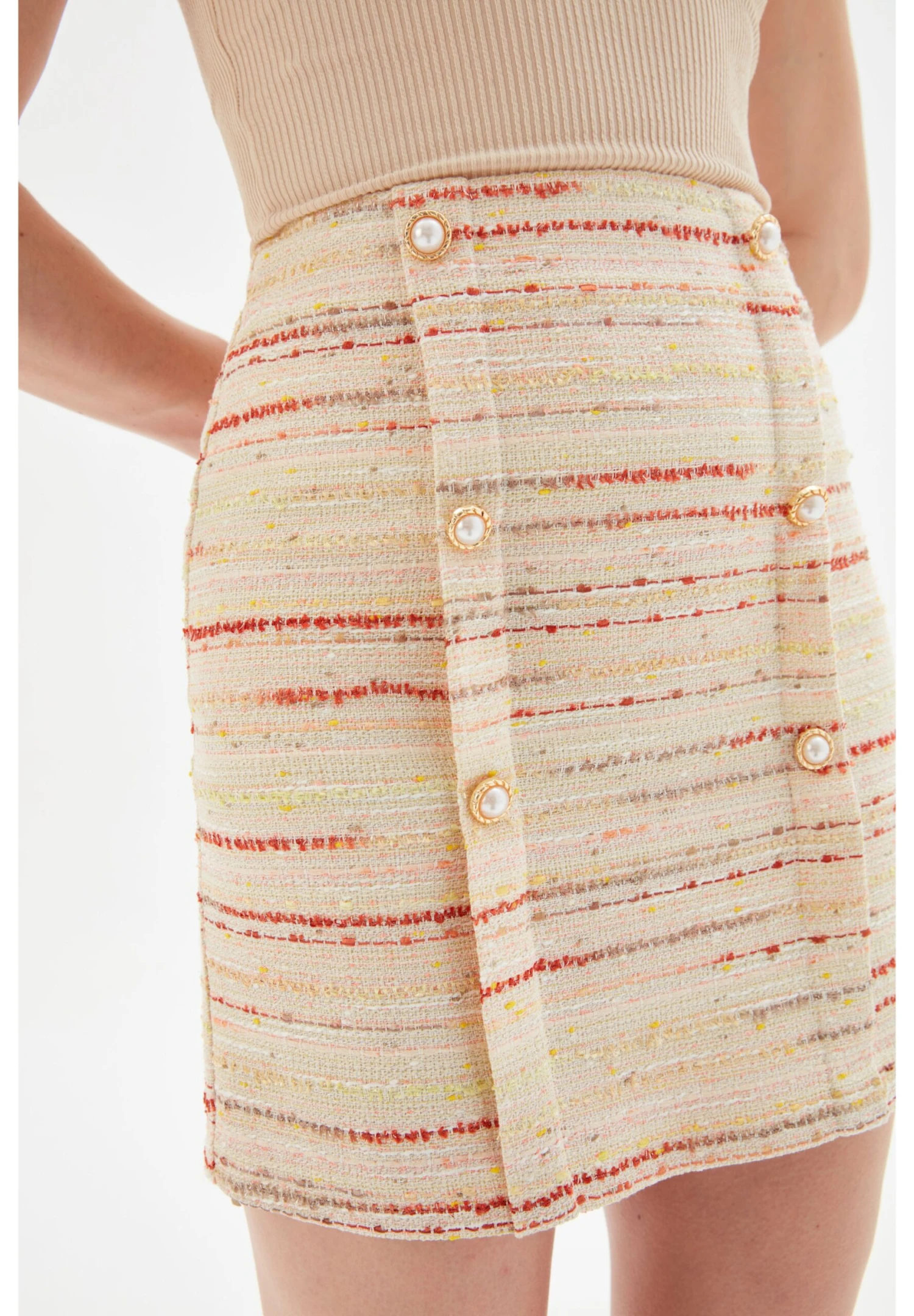 ROBYN FRONT BUTTONED - Spódnica Mini - Striped Beige - obrazek 4