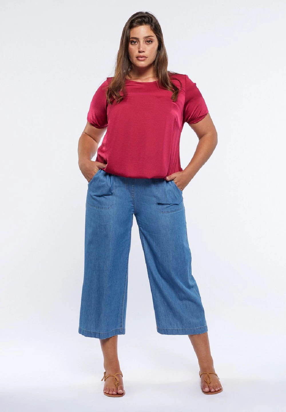 CROPPED CHAMBRAY - Jeansy Dzwony - Azzurro - obrazek 2