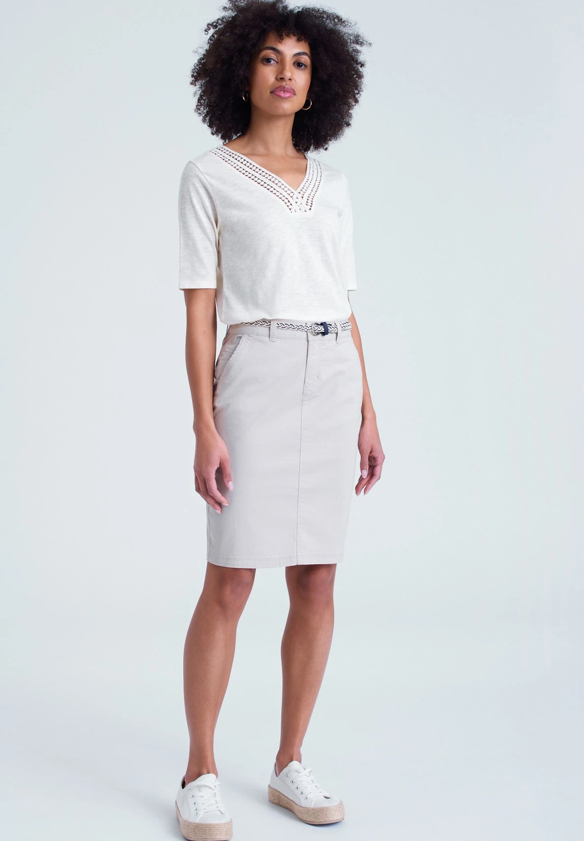 Spódnica Ołówkowa - Mottled Light Beige - obrazek 2