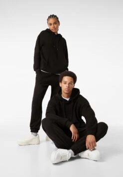 BERSHKA PLUSH - Spodnie Treningowe - Black