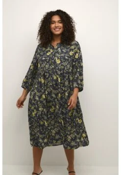 KCEVERA - Sukienka Koszulowa - Black Yellow Lime Flower Print