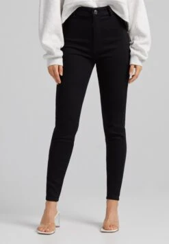 BERSHKA SUPER HIGH WAIST - Jeansy Skinny Fit - Black