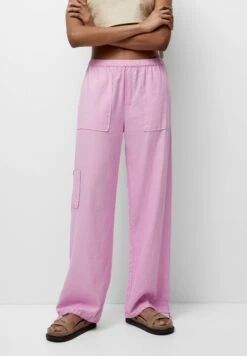 PULL & BEAR LOOSE-FITTING - Spodnie Materiałowe - Pink