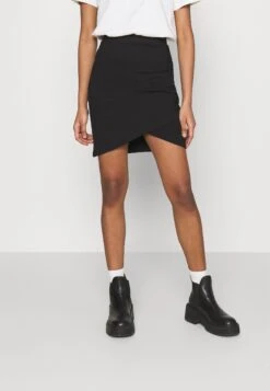 Even&Odd Asymetric Overlap Wrap Mini High Waisted Skirt - Spódnica Ołówkowa - Black
