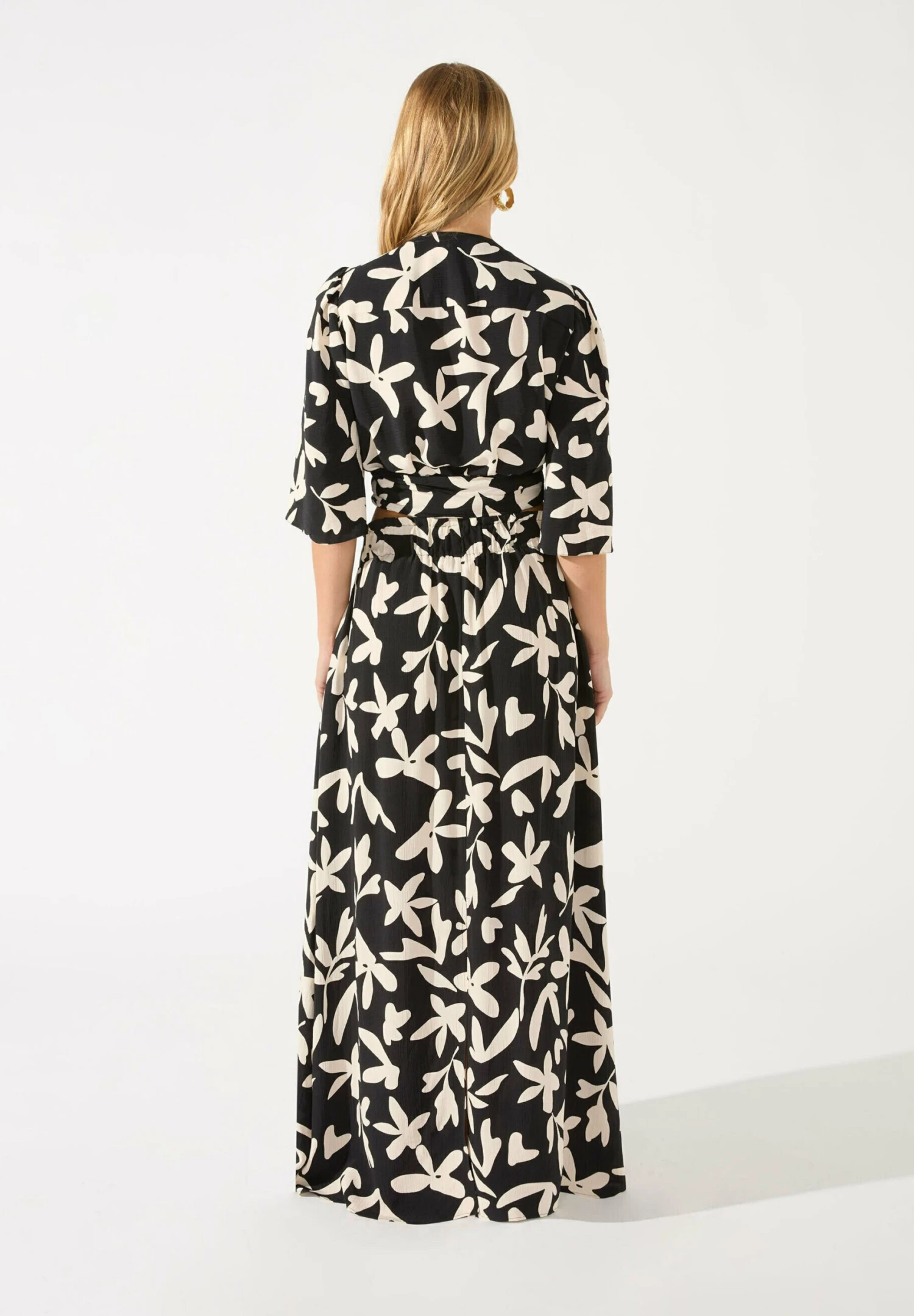 GRAPHIC LEAF PRINT - Długa Spódnica - Black - obrazek 3