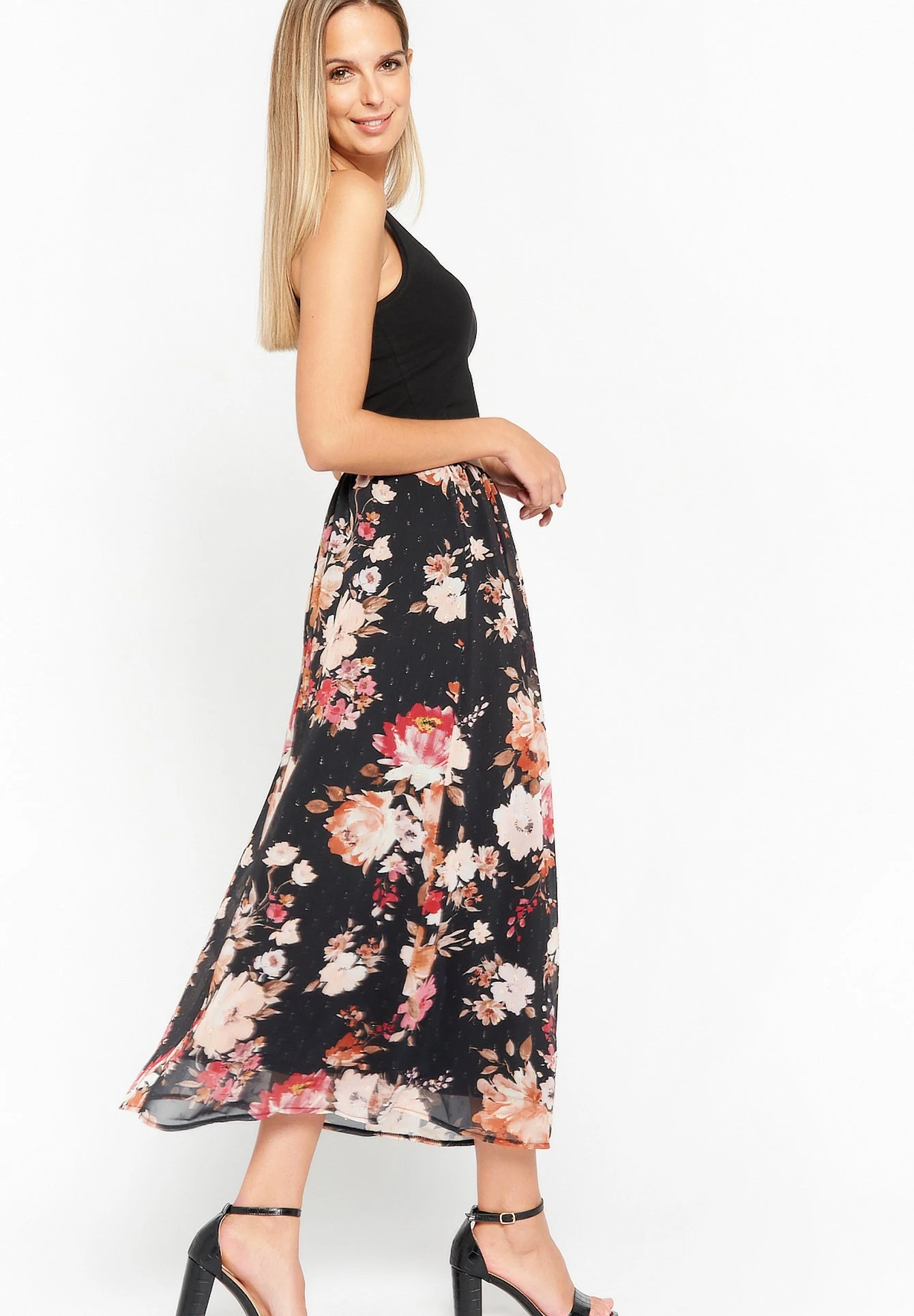 LOLALIZA WITH FLORAL PRINT - Długa Spódnica - Black - obrazek 5