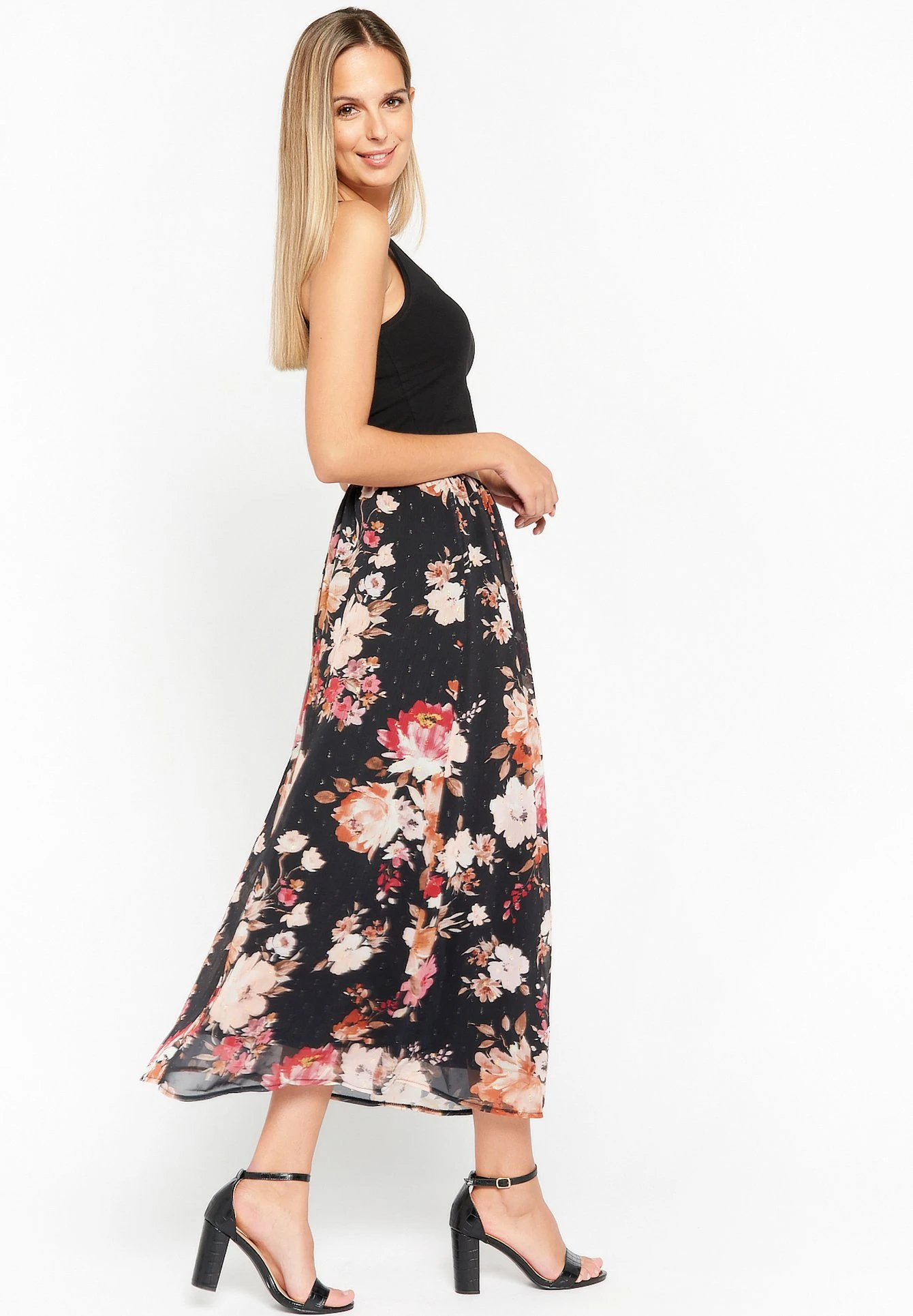 LOLALIZA WITH FLORAL PRINT - Długa Spódnica - Black - obrazek 2