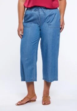 CROPPED CHAMBRAY - Jeansy Dzwony - Azzurro