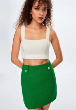 RUBBER DETAIL CROP - Bluzka - Beige