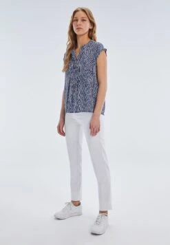 ESTAMPADA SIN MANGAS Y CUELLO MAO - Bluzka - Azul Indigo