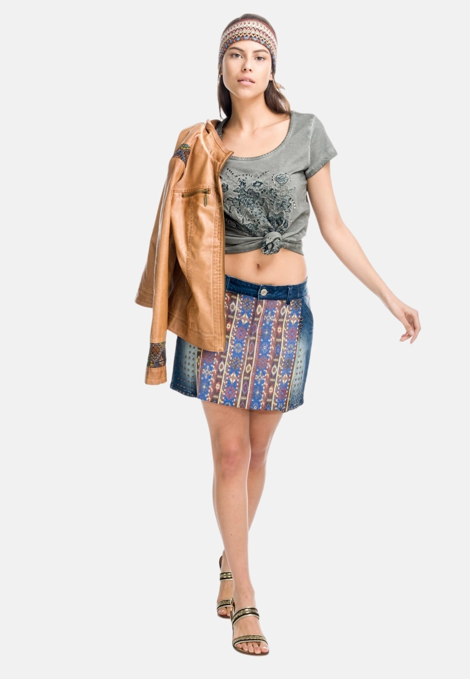 Koroshi ETHNIC COMBINED - Spódnica Jeansowa - Azul Osc Dark Blue - obrazek 2