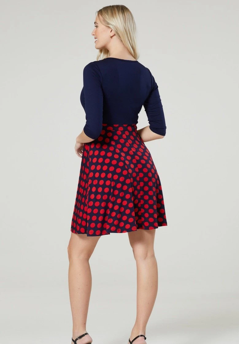 Sukienka Letnia - Granatowa W Czerwone Grochy - obrazek 3