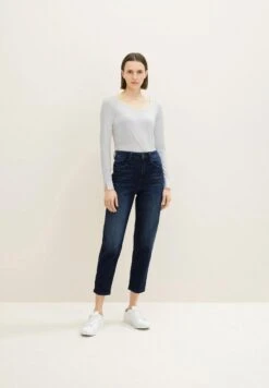 Tom Tailor HIGH WAIST - Jeansy Zwężane - Dark Stone Wash Denim