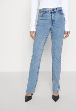 Pieces Petite PCPEGGY SLIT - Jeansy Skinny Fit - Light Blue Denim