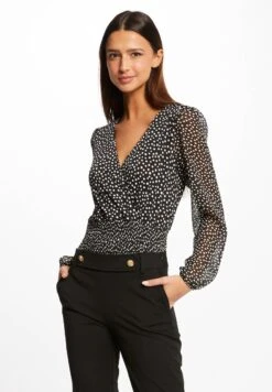 MORGAN LONG-SLEEVED POLKA DOT PRINT - Bluzka - Black