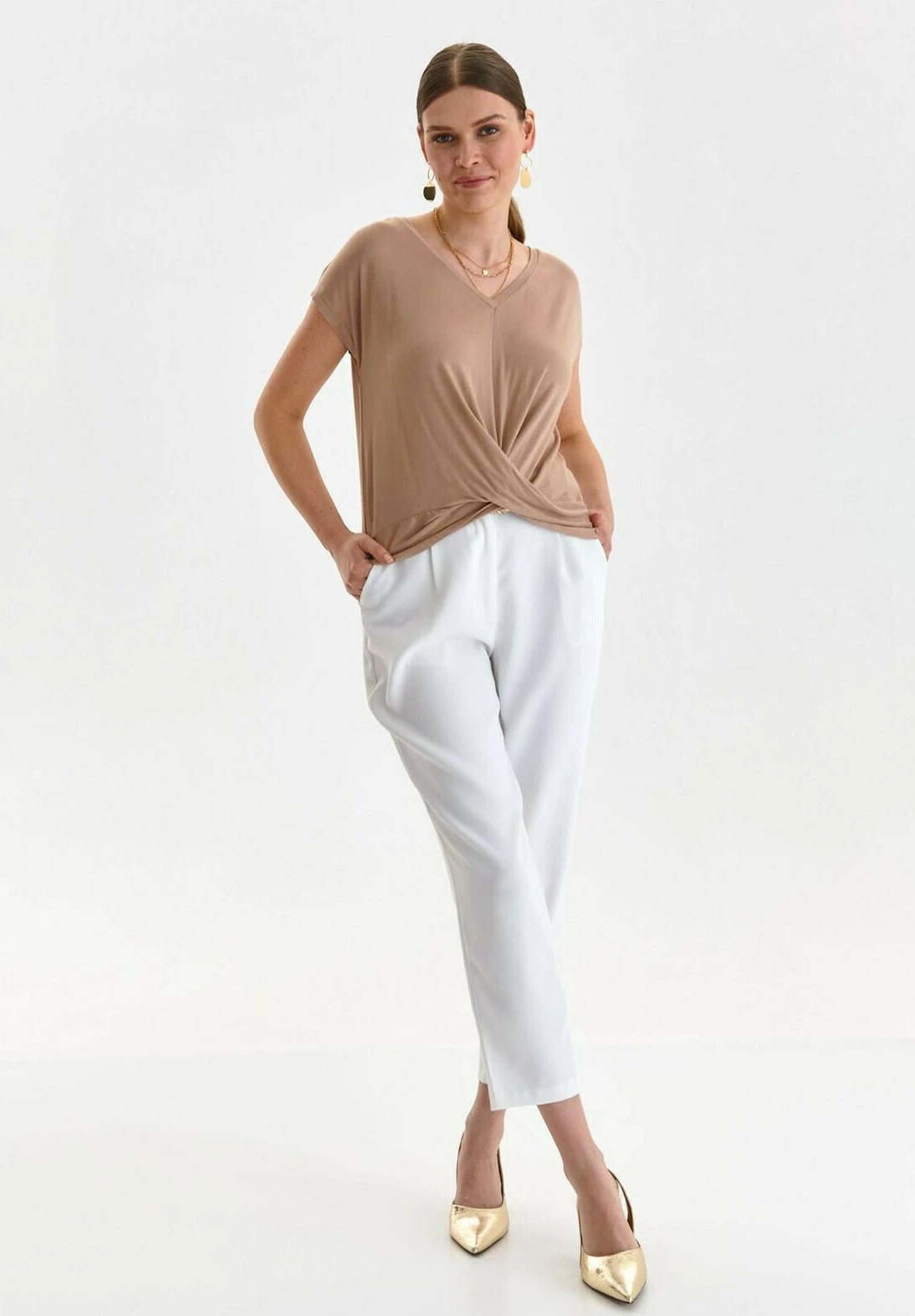 WITH SHORT SLEEVES - Bluzka - Beżowy - obrazek 2