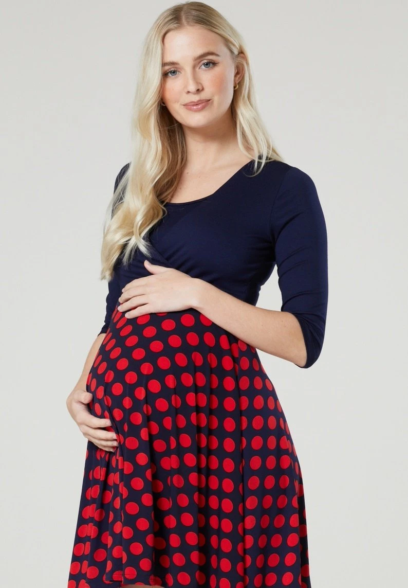 Sukienka Letnia - Granatowa W Czerwone Grochy - obrazek 6