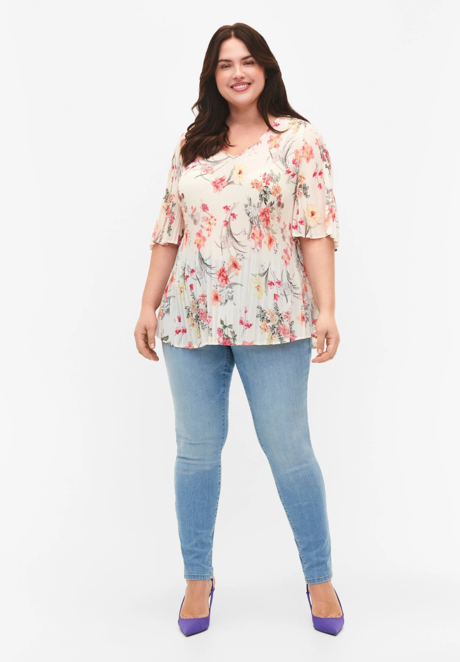 Zizzi PLEATED IN FLOWER PRINT - Bluzka - Sugar Swizzle Flower