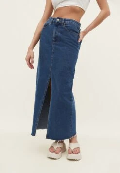 Stradivarius LANGER - Długa Spódnica - Dark Blue Denim