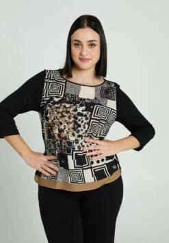 À COL ROND ET MOTIFS ABSTRAITS - Bluzka - Black Ecru